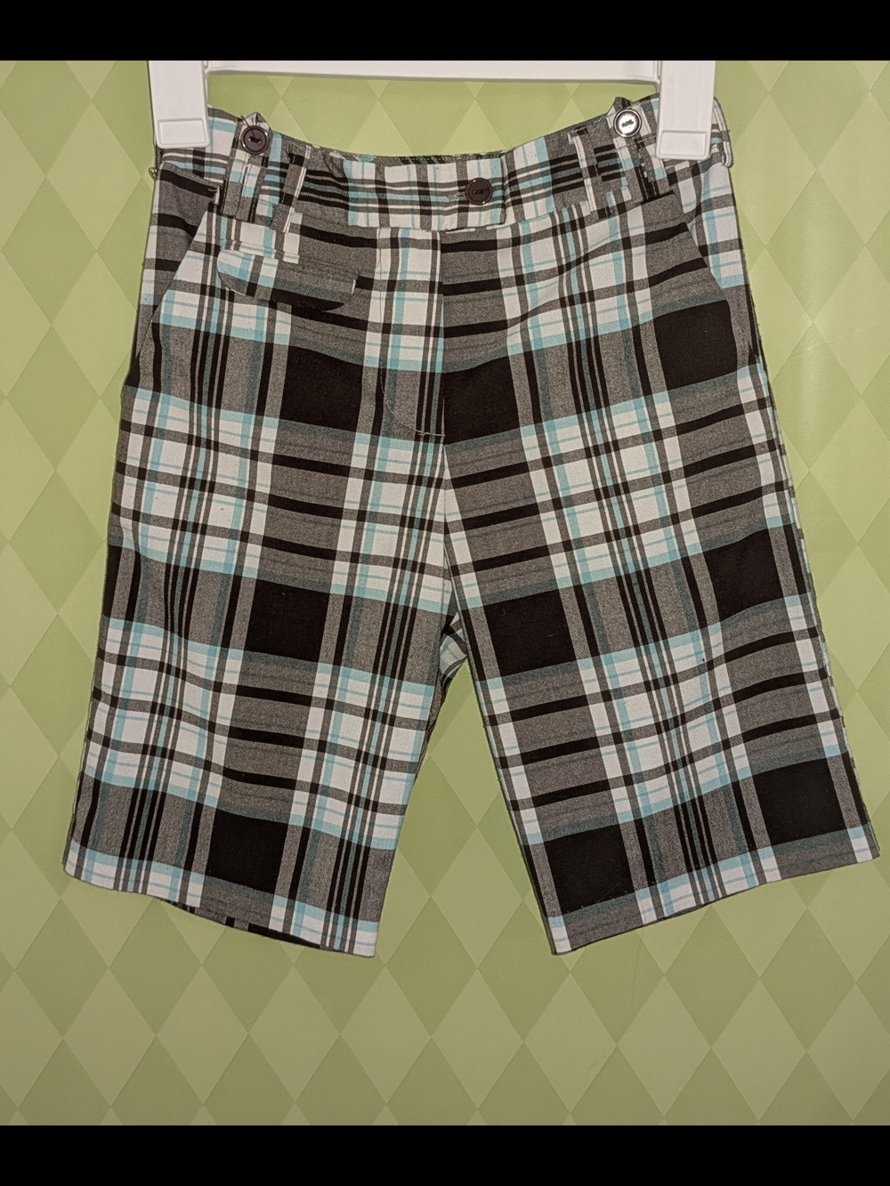Girls Philly Plaid Casual Shorts - Brown & Light Teal Size 8